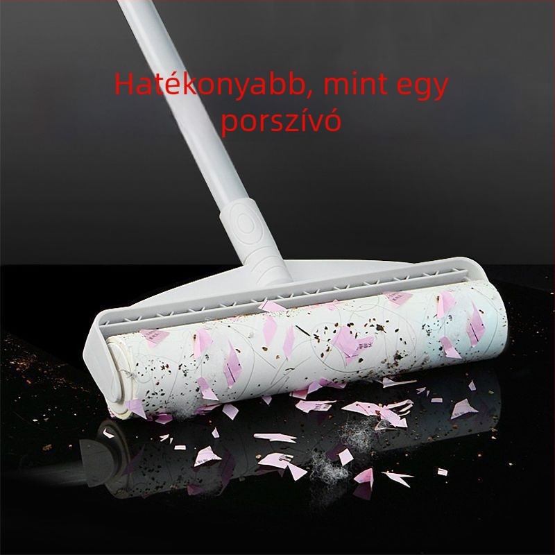 Nagy szöszhenger hosszú nyéllel a szőr eltávolításához ágyakról és padlókról, portisztító hengerkefe