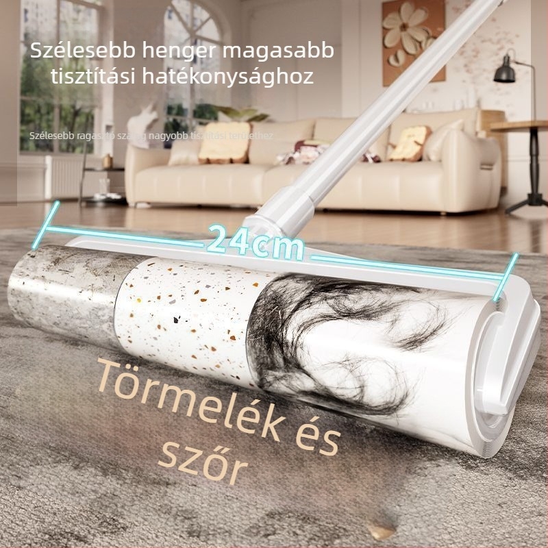 Nagy szöszhenger hosszú nyéllel a szőr eltávolításához ágyakról és padlókról, portisztító hengerkefe