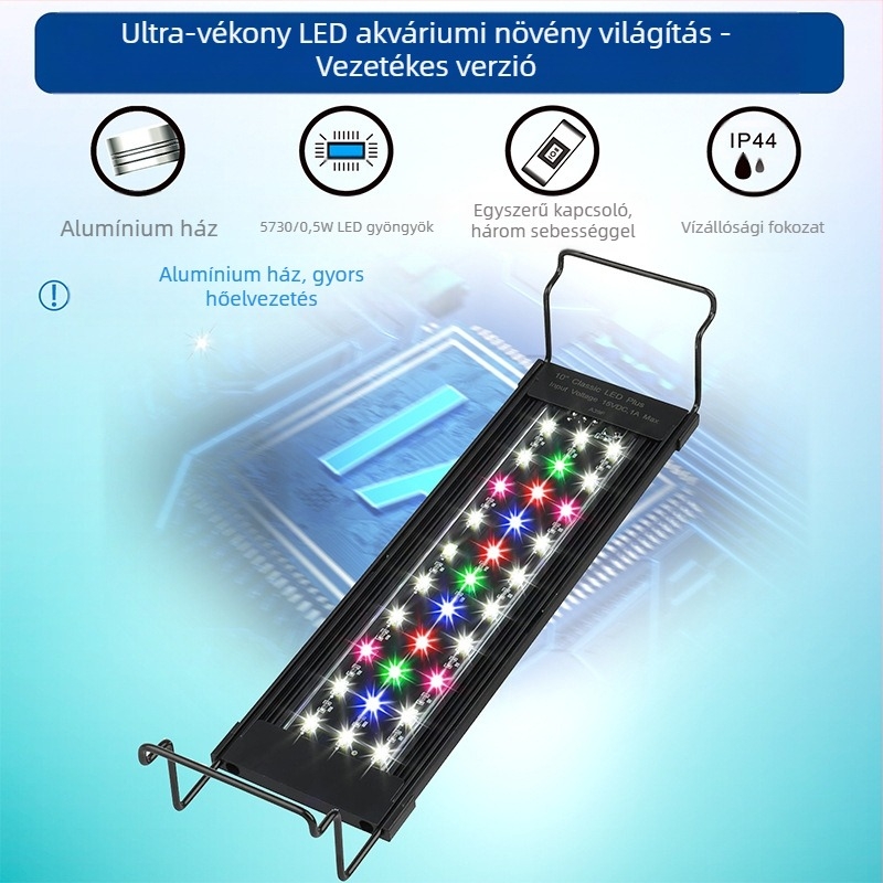 Lapos, ultravékony LED-es vízinövény-világítás, akváriumvilágítás, haltartály-világítás, szabályozható fényerejű, fűtartály-világítás, vízálló kiegészítő világítás, algaölő lámpa