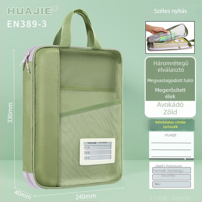 Huajie irattartó táska, átlátszó irattartó táska, kézitáska, diákkönyvtartó táska, kiegészítő tesztpapírtáska, házi feladat táska, tanulótáska