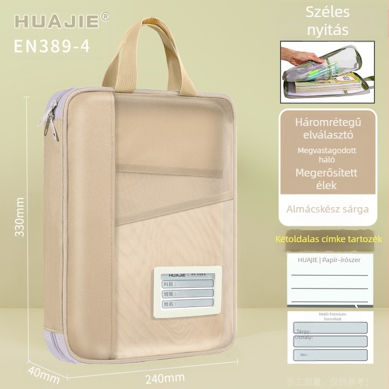 Huajie irattartó táska, átlátszó irattartó táska, kézitáska, diákkönyvtartó táska, kiegészítő tesztpapírtáska, házi feladat táska, tanulótáska