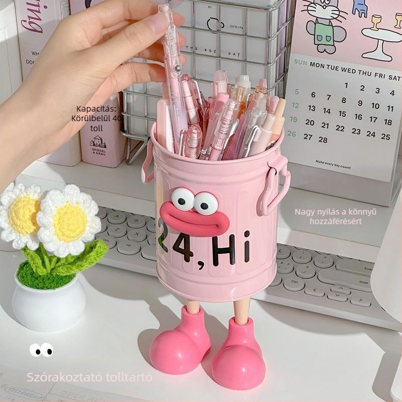 Nagy értékű rajzfilmfigura személyre szabott tolltartó diák asztali irodai nagy kapacitású aranyos egyszerű retro tárolóvödör