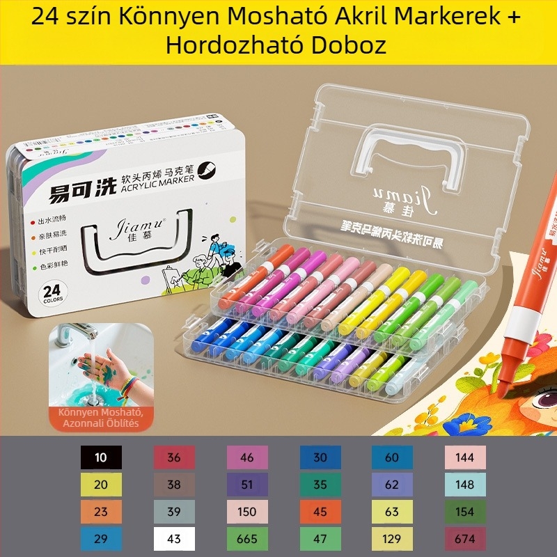 Könnyen mosható akril filctoll, könnyen mosható általános iskolásoknak és gyerekeknek való akvarell toll, átlátszatlan és egymásra rakható óvodásoknak