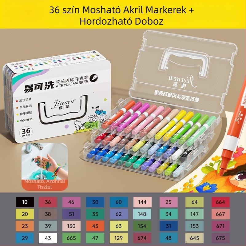 Könnyen mosható akril filctoll, könnyen mosható általános iskolásoknak és gyerekeknek való akvarell toll, átlátszatlan és egymásra rakható óvodásoknak