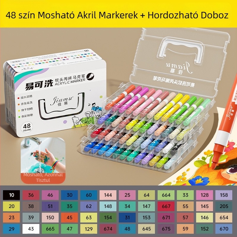 Könnyen mosható akril filctoll, könnyen mosható általános iskolásoknak és gyerekeknek való akvarell toll, átlátszatlan és egymásra rakható óvodásoknak