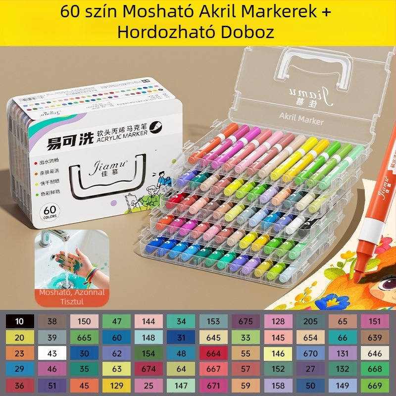 Könnyen mosható akril filctoll, könnyen mosható általános iskolásoknak és gyerekeknek való akvarell toll, átlátszatlan és egymásra rakható óvodásoknak