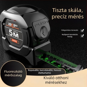 Fekete technológiájú fluoreszkáló vonalzó importált mérőszalaggal, 5 méter széles, 7,5 méter 10 méter vastag, kopásálló dobozvonalzó, nagy pontosságú