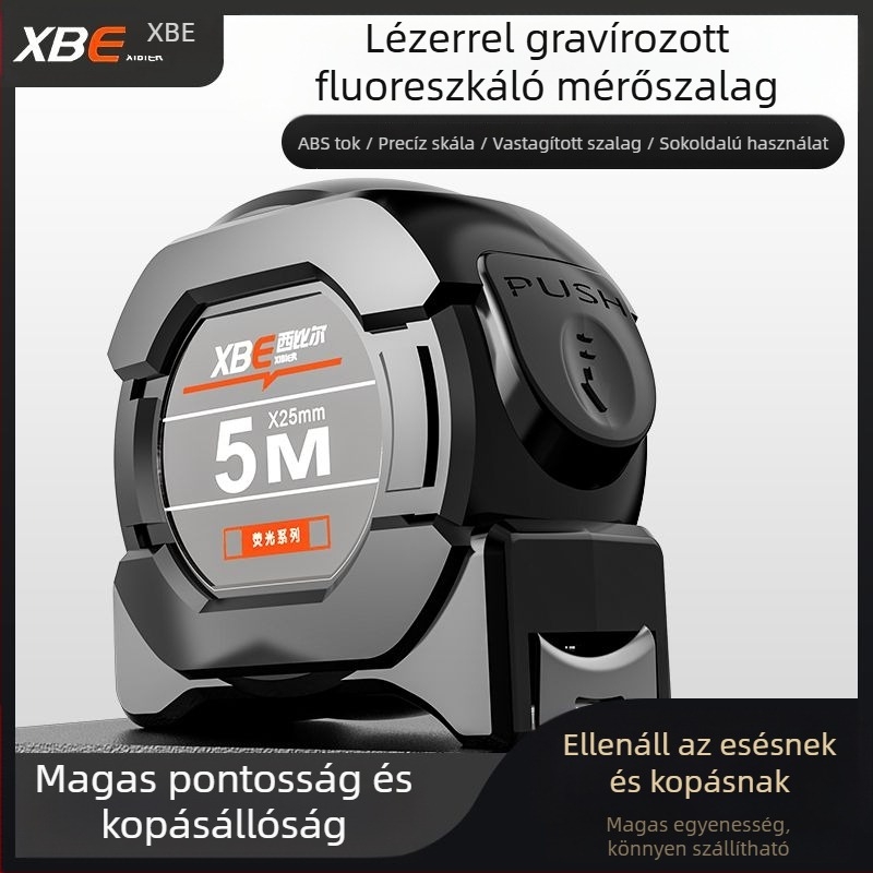 Fekete technológiájú fluoreszkáló vonalzó importált mérőszalaggal, 5 méter széles, 7,5 méter 10 méter vastag, kopásálló dobozvonalzó, nagy pontosságú