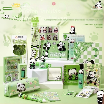 Aranyos panda vászontáska írószerkészlet Praktikus ajándék az iskolába lépéshez általános iskolásoknak Elegáns óvodai ajándéktárgy