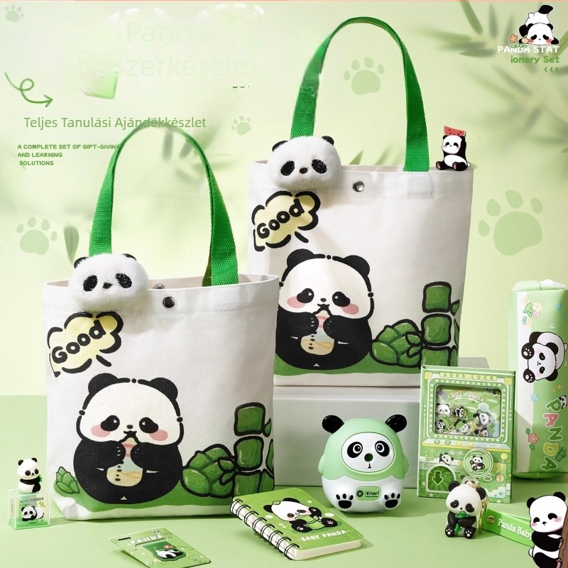 Aranyos panda vászontáska írószerkészlet Praktikus ajándék az iskolába lépéshez általános iskolásoknak Elegáns óvodai ajándéktárgy