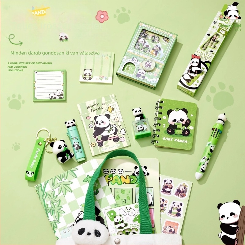 Aranyos panda vászontáska írószerkészlet Praktikus ajándék az iskolába lépéshez általános iskolásoknak Elegáns óvodai ajándéktárgy