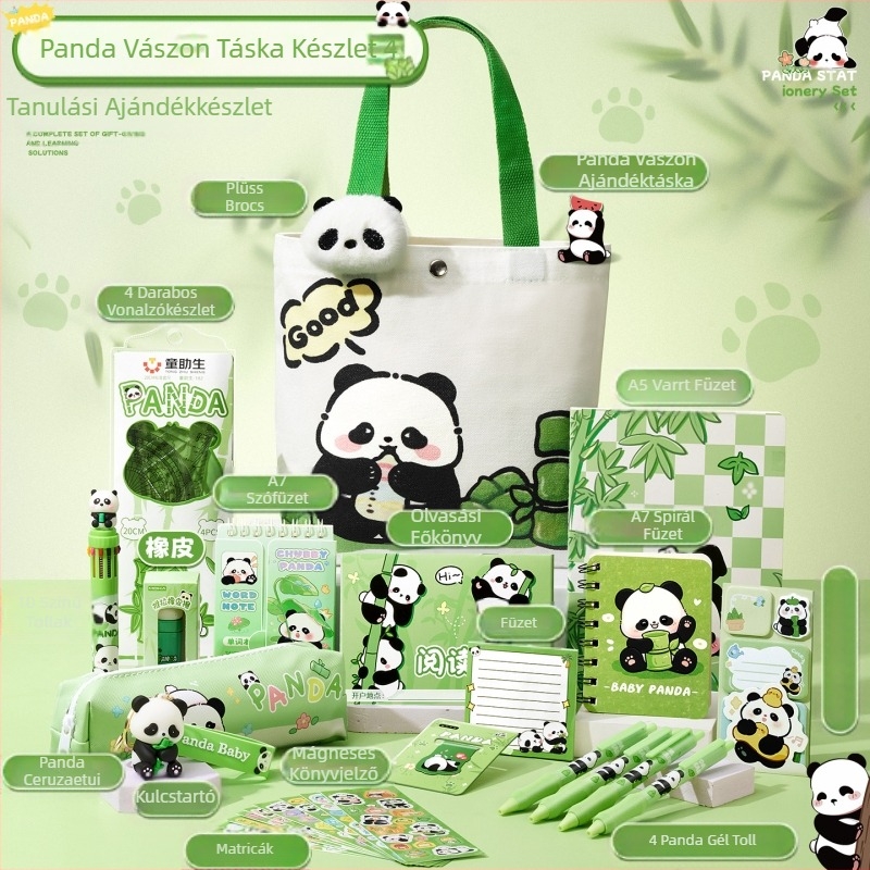 Aranyos panda vászontáska írószerkészlet Praktikus ajándék az iskolába lépéshez általános iskolásoknak Elegáns óvodai ajándéktárgy
