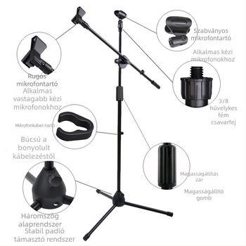 Mikrofonállvány Élő közvetítés Karaoke felvétel Padlómikrofon Emelőállvány Színpadi előadás Függőleges mikrofonállvány Háromlábú állvány