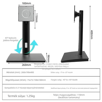 Forgatható, állítható számítógép-monitor talp, 8–27 hüvelykes tartókeret, állítható és forgatható