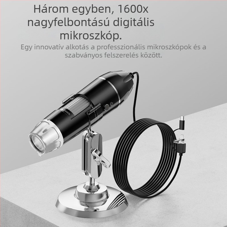Gyári nagykereskedelmi HD 1600-szoros USB három-az-egyben digitális mikroszkóp HD elektronmikroszkóp