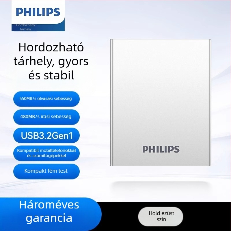 Philips PSSD mobil szilárdtestalapú meghajtó mobiltelefon számítógép Type-C kettős célú merevlemez nagysebességű tárhely nagykereskedelmi bővítés