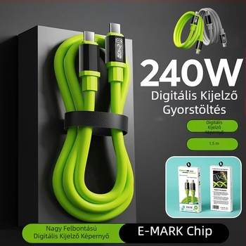 Okos LED digitális kijelzős szilikon adatkábel dobozos PD240W gyors töltő mobiltelefon-kábel, Apple 15/16-hoz, Type-C készülékhez