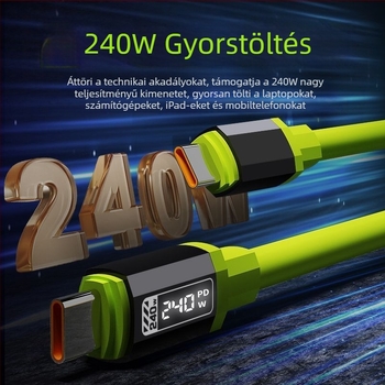 Okos LED digitális kijelzős szilikon adatkábel dobozos PD240W gyors töltő mobiltelefon-kábel, Apple 15/16-hoz, Type-C készülékhez