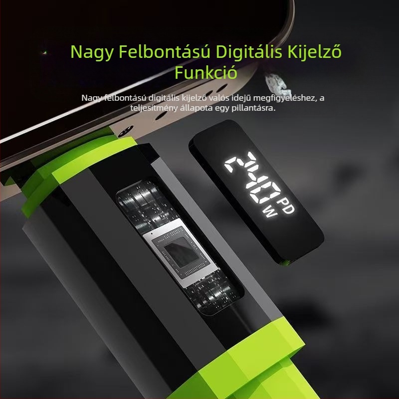 Okos LED digitális kijelzős szilikon adatkábel dobozos PD240W gyors töltő mobiltelefon-kábel, Apple 15/16-hoz, Type-C készülékhez