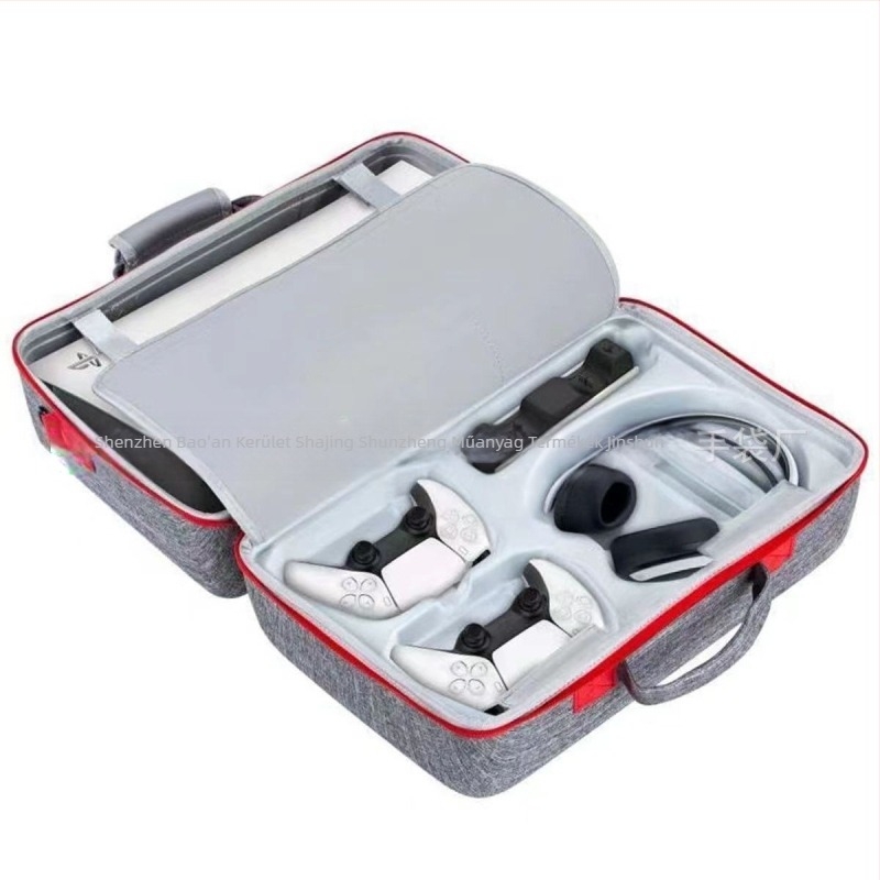 PS5 tárolótáska logóval, dupla vastag játékvezérlő védelemmel, bőrönd fogantyúval, kiegészítőkkel, teljes tárolórekesz kidolgozással