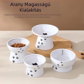 Snack konzerv macskatál, felborulásgátló, háziállat macska itatója, nyakcsigolyavédő, magas lábú kerámia macskaeledel tál