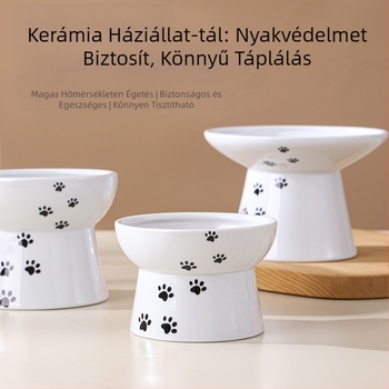 Snack konzerv macskatál, felborulásgátló, háziállat macska itatója, nyakcsigolyavédő, magas lábú kerámia macskaeledel tál
