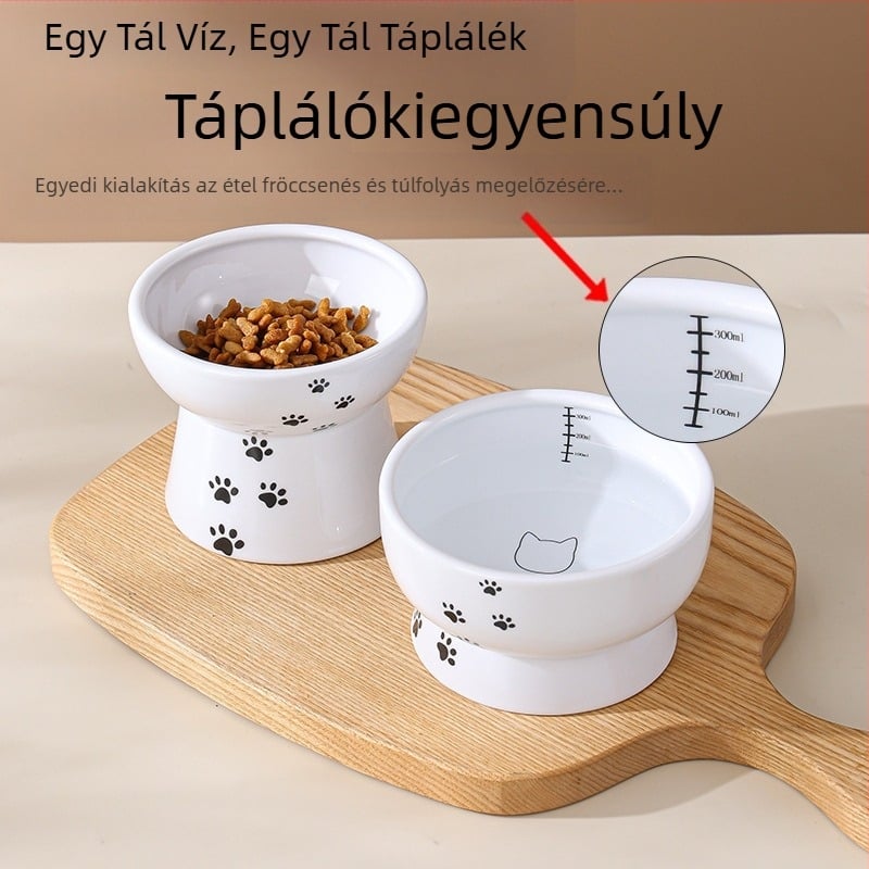 Snack konzerv macskatál, felborulásgátló, háziállat macska itatója, nyakcsigolyavédő, magas lábú kerámia macskaeledel tál