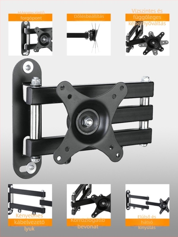 Monitorállvány Teleszkópos Forgatható Fali Állvány Vízszintes és Függőleges Képernyőváltás Univerzális 17 24 27 32 hüvelykes Fali Állvány