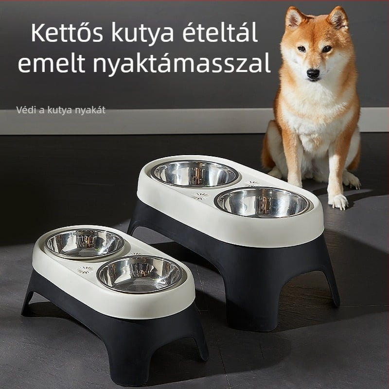 Új, kutyáknak való, magasított tál, kisállatoknak való ivóvíz-etetőtál, kopogásgátló rozsdamentes acél etetőtál, macska rizstál, raktáron, nagykereskedelemben