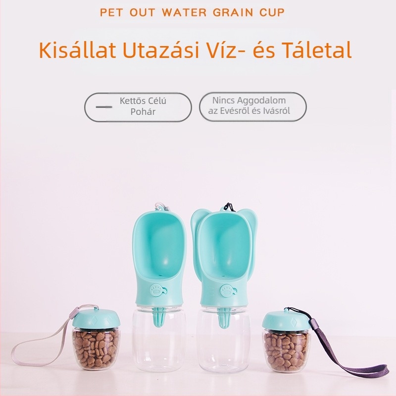 Kettős felhasználású kutya ivópohár kisállat vízitató pohár 2 az 1-ben hordozható macska kültéri itató tál