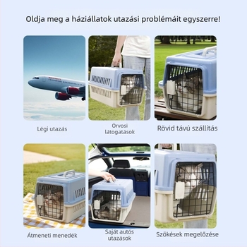 Macskaspecifikus légitársasági szállítóketrec, macskahordozó, nagy kapacitású, autóba szerelhető kutyaketrec, hordozható kisállat-szállítódoboz kis és közepes méretű kutyáknak