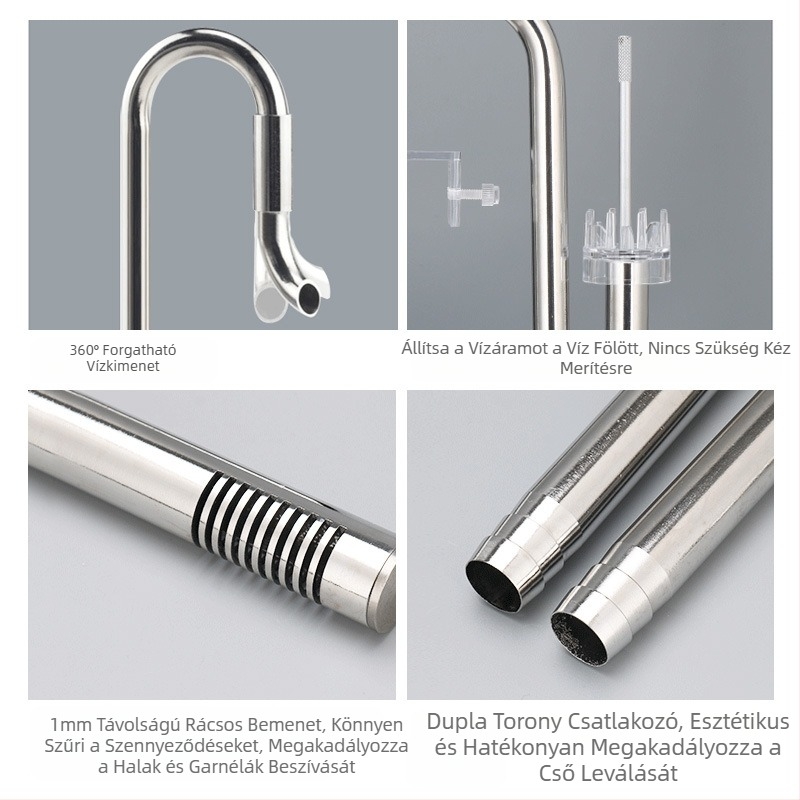 Akvárium Fűtartály Rozsdamentes acél be- és kimenet eltávolító olajfólia készlet Fűtartály tartozékok Akvárium szűrővödör felszerelés Vízcső