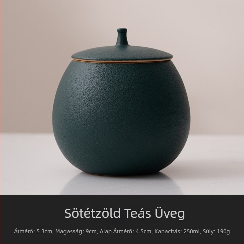 Bézs kerámia teáskanna, üres doboz, kis lezárt doboz, háztartási fekete tea, pu'er longjing tároló teadoboz, nedvességálló tárolódoboz