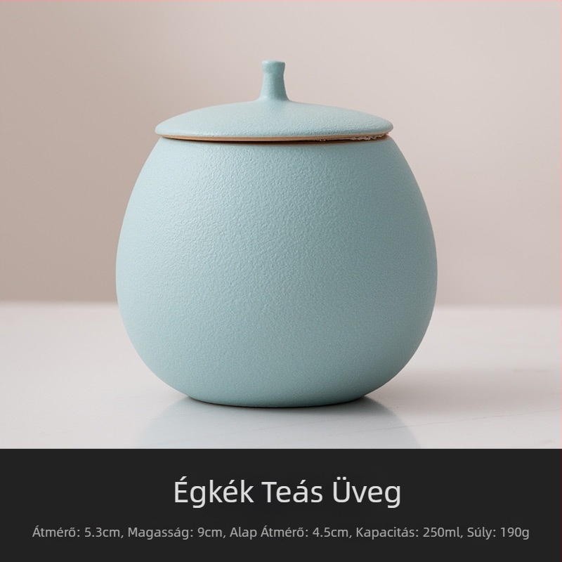 Bézs kerámia teáskanna, üres doboz, kis lezárt doboz, háztartási fekete tea, pu'er longjing tároló teadoboz, nedvességálló tárolódoboz