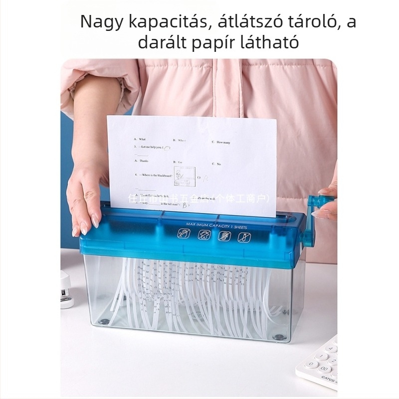 A4-es nagyméretű kézi iratmegsemmisítő otthoni, kézzel hajtható, csendes, hordozható, asztali, kis irodai iratmegsemmisítő, csíkok bizalmas kezelése