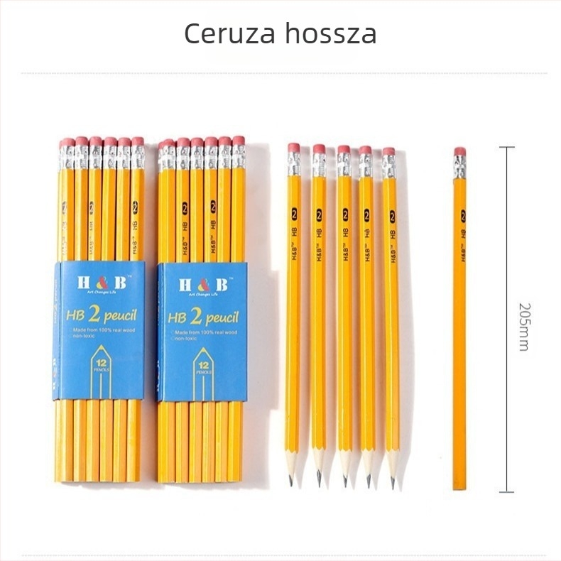 144 db sárga ceruza radírral, Hb, tanulói írószer, gyermek íróeszközök, kezdő toll, kötelező darab az iskolakezdéshez