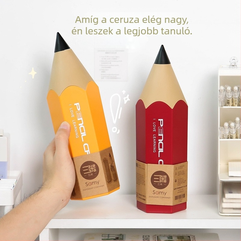 Ceruza alakú tolltartók diákoknak kreatív asztali doboz fedéllel, porálló írószertároló tolltartó tároló vödör kozmetikai ecsetpatron