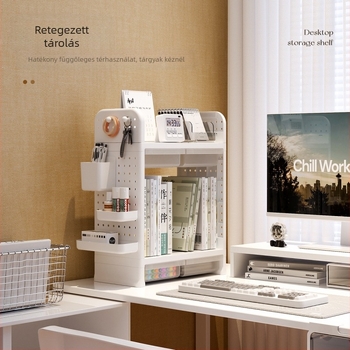 Egyszerű, könnyű, luxus, többrétegű, réteges tárolóállvány fiókos lyuktáblás tárolóállvánnyal diákotthoni kollégiumi tanulószobába