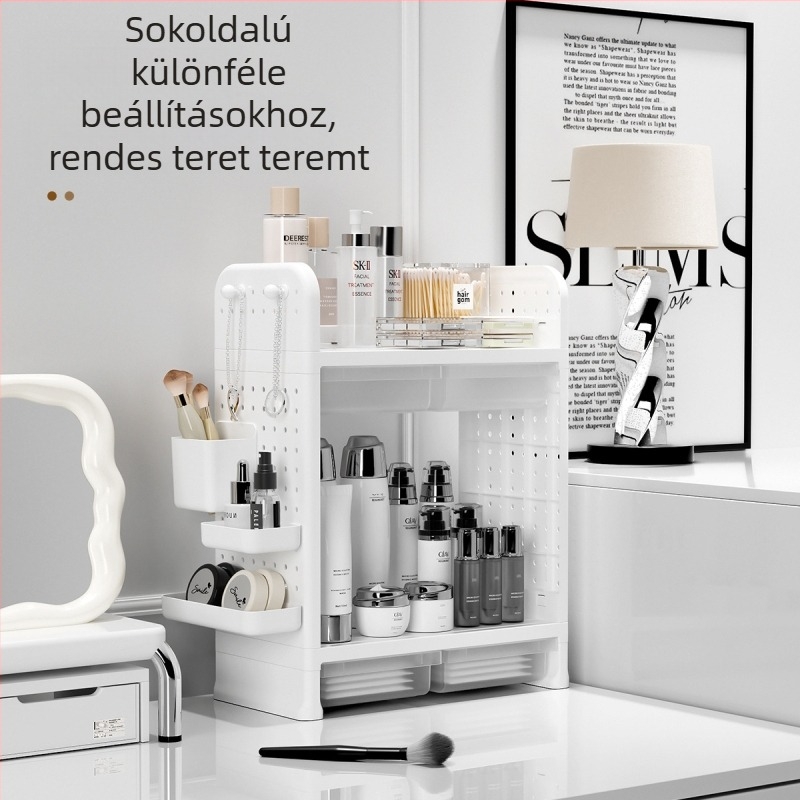 Egyszerű, könnyű, luxus, többrétegű, réteges tárolóállvány fiókos lyuktáblás tárolóállvánnyal diákotthoni kollégiumi tanulószobába