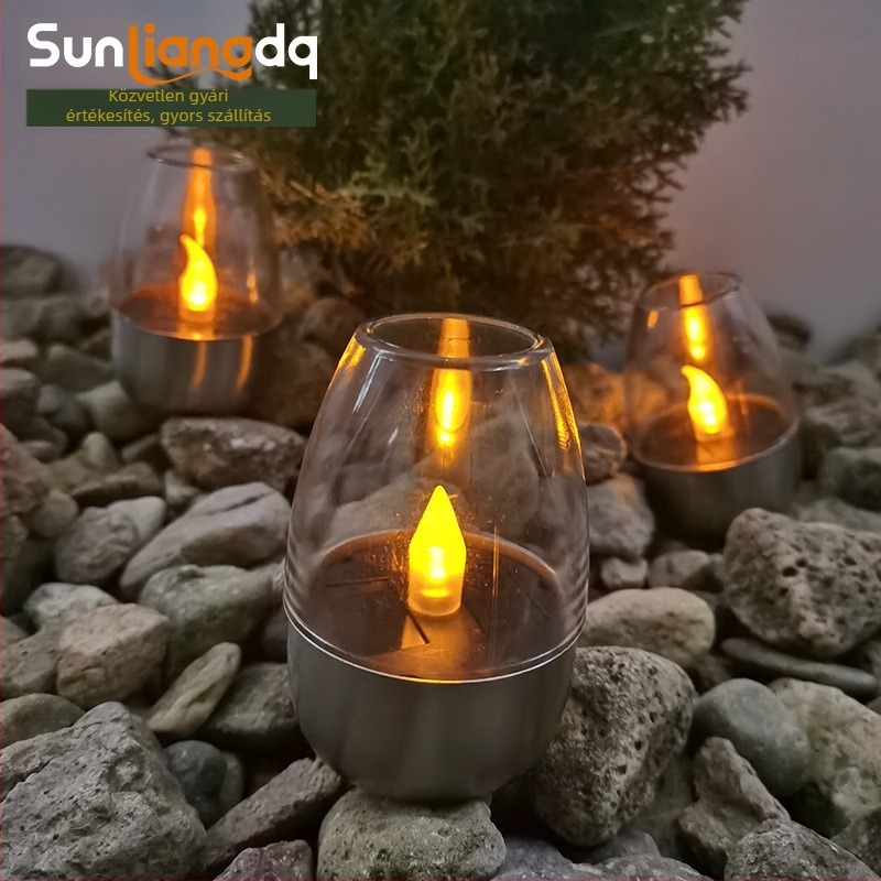 ♡Keresztbe helyezhető napelemes kültéri udvari LED-es rozsdamentes acél gyertyafény, gyepteraszra épített éjszakai fény, halloweeni fény