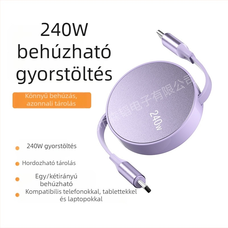 Külkereskedelmi robbanások 240W-os szupergyors töltőkábel szabadon húzható visszahúzható adatkábel dupla Type-C interfész ajándékok