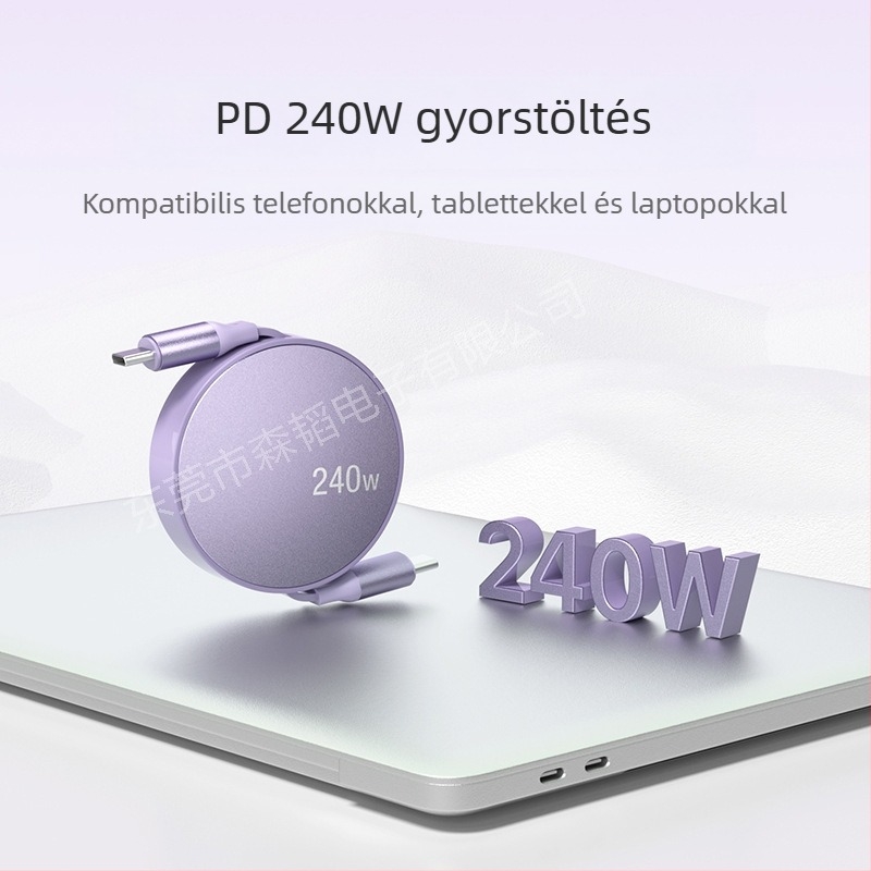 Külkereskedelmi robbanások 240W-os szupergyors töltőkábel szabadon húzható visszahúzható adatkábel dupla Type-C interfész ajándékok