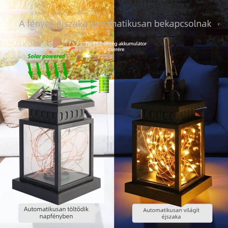 Kültéri, napelemes palotalámpa rézhuzalos lámpa gyepvilágítás dekoratív tájképi kültéri retro LED kerti világítás