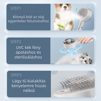 Kutya spray masszázsfésű macska egyérintéses szőrtelenítő fésű macskafésű macskaszőr UV sterilizálás és atka eltávolítás