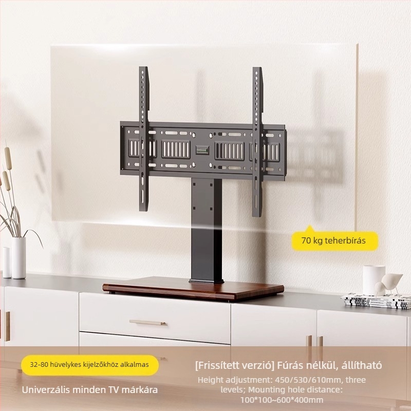 Univerzális TV-talp polc ütésmentes asztali TV-állvány, emelt talp, 32/55/65/80 hüvelyk