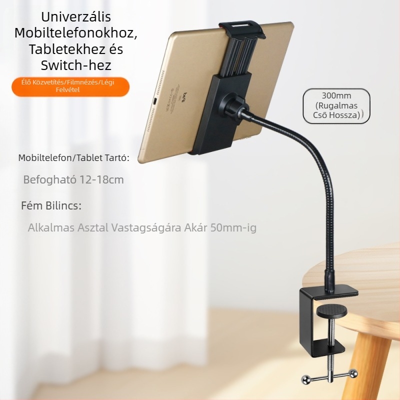 Fém Erős Szorító Mobiltelefon Szelfi Élő Közvetítő Állvány Asztali Éjjeli Fix Univerzális Tömlő Lusta Embereknek Hajlítható