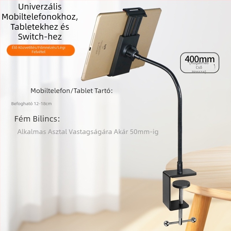 Fém Erős Szorító Mobiltelefon Szelfi Élő Közvetítő Állvány Asztali Éjjeli Fix Univerzális Tömlő Lusta Embereknek Hajlítható