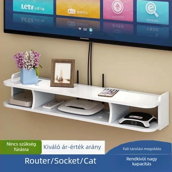 Vezeték nélküli router tárolódoboz falra szerelhető WiFi tárolóállvány macskáknak való set-top boxhoz, falra akasztható, lyukasztásmentes polc