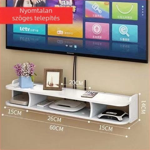 Vezeték nélküli router tárolódoboz falra szerelhető WiFi tárolóállvány macskáknak való set-top boxhoz, falra akasztható, lyukasztásmentes polc