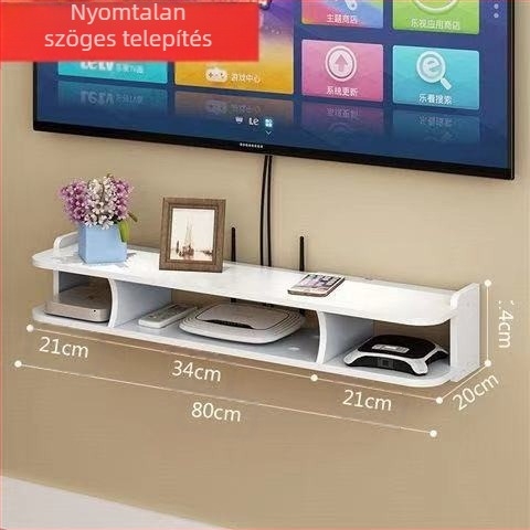 Vezeték nélküli router tárolódoboz falra szerelhető WiFi tárolóállvány macskáknak való set-top boxhoz, falra akasztható, lyukasztásmentes polc